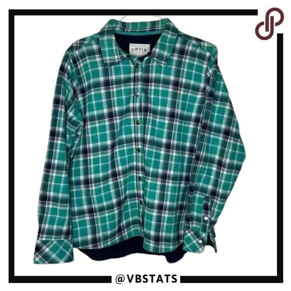Orvis Size XXL Shacket Green Plaid Flannel Fleece Lined Campcore Snap Front Top - Picture 1 of 7